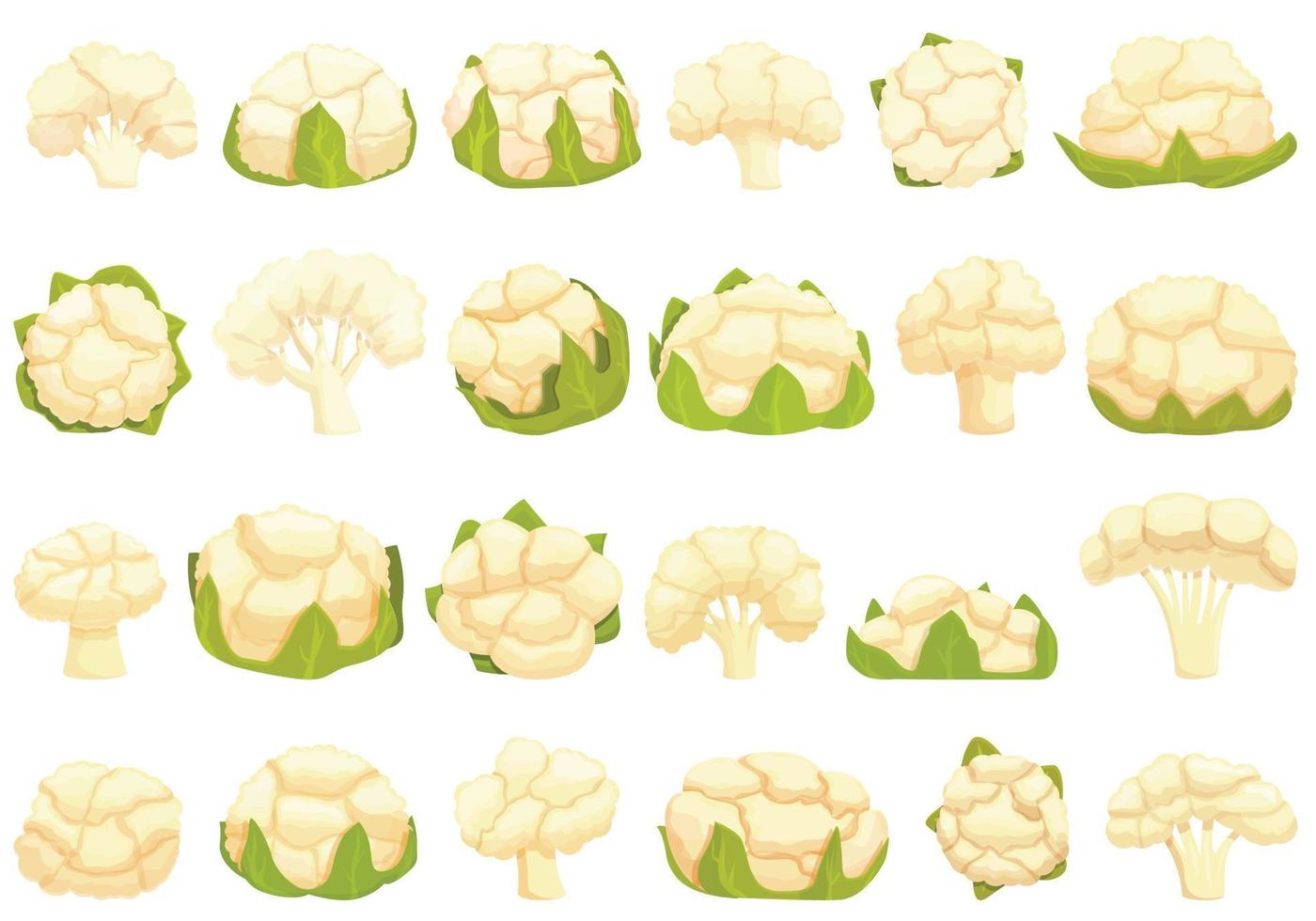 conjunto de iconos de coliflor vector de dibujos animados. trozo de repollo