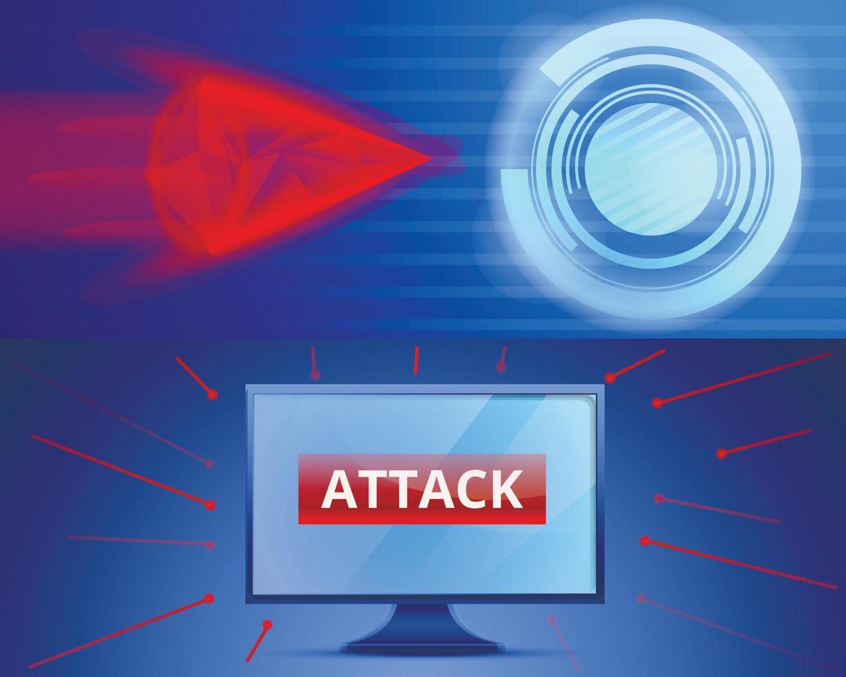 Cyber attack banner set, cartoon style vector
