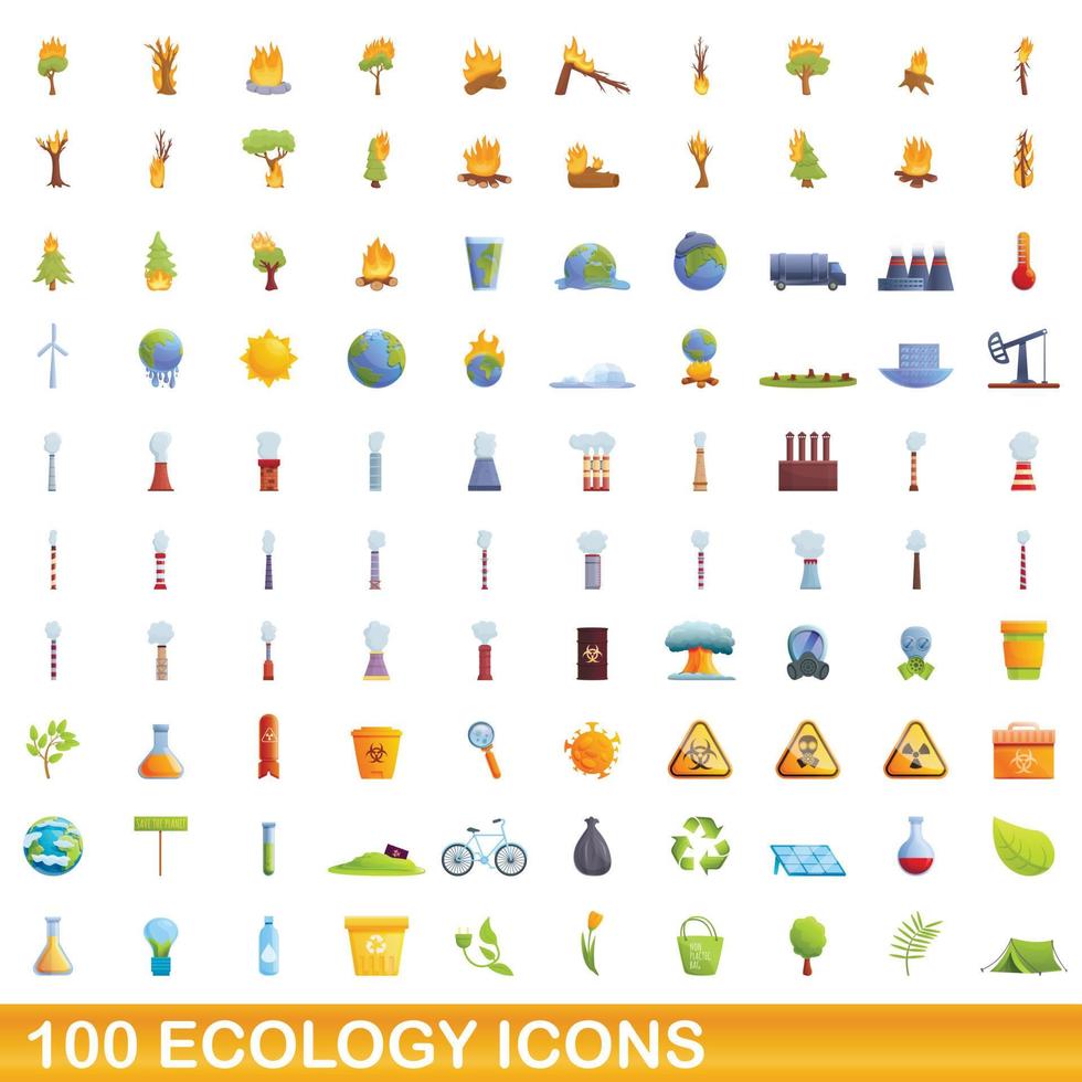 100 ecology icons set, cartoon style vector