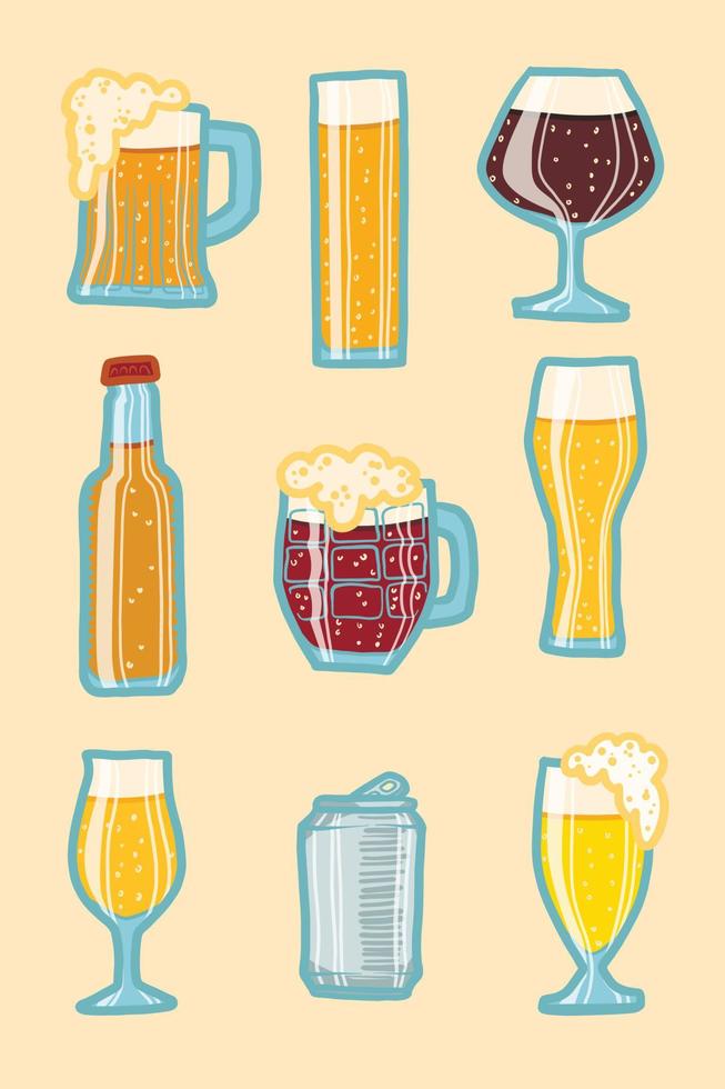 Craft beer icon set, hand drawn style vector