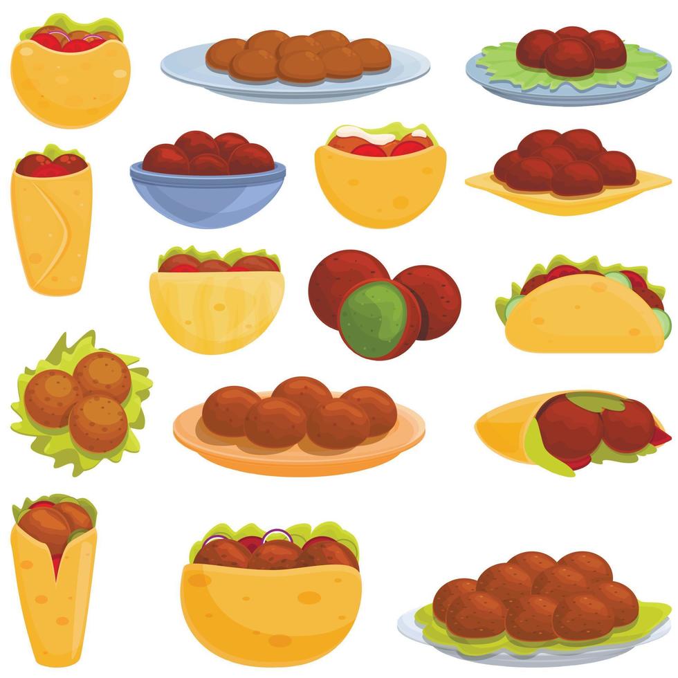 falafel, conjunto de iconos de estilo de dibujos animados vector