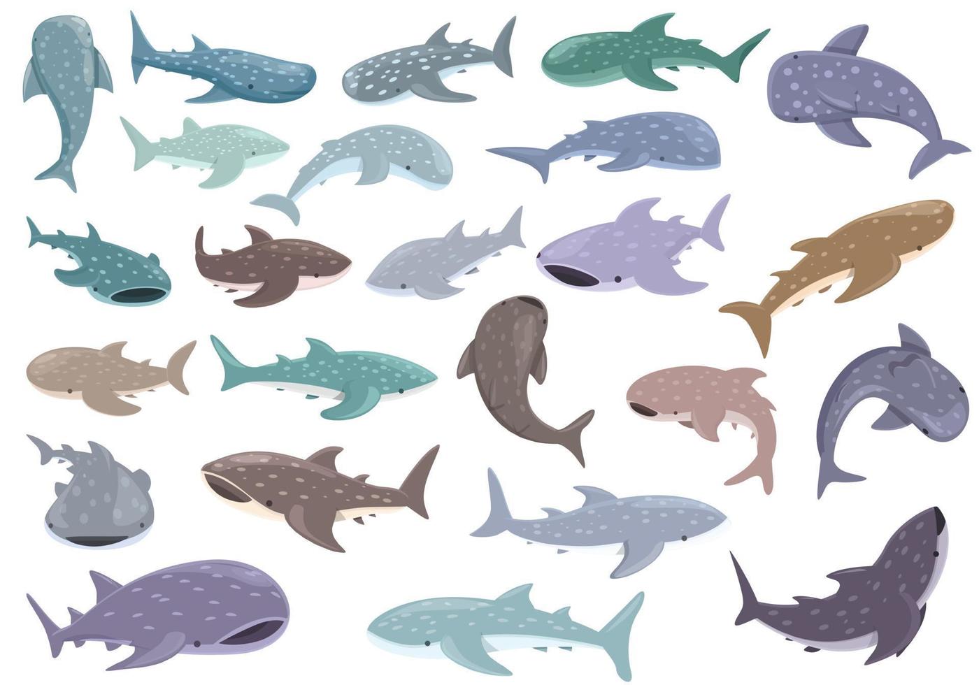 Whale shark icons set cartoon vector. Animal fish vector