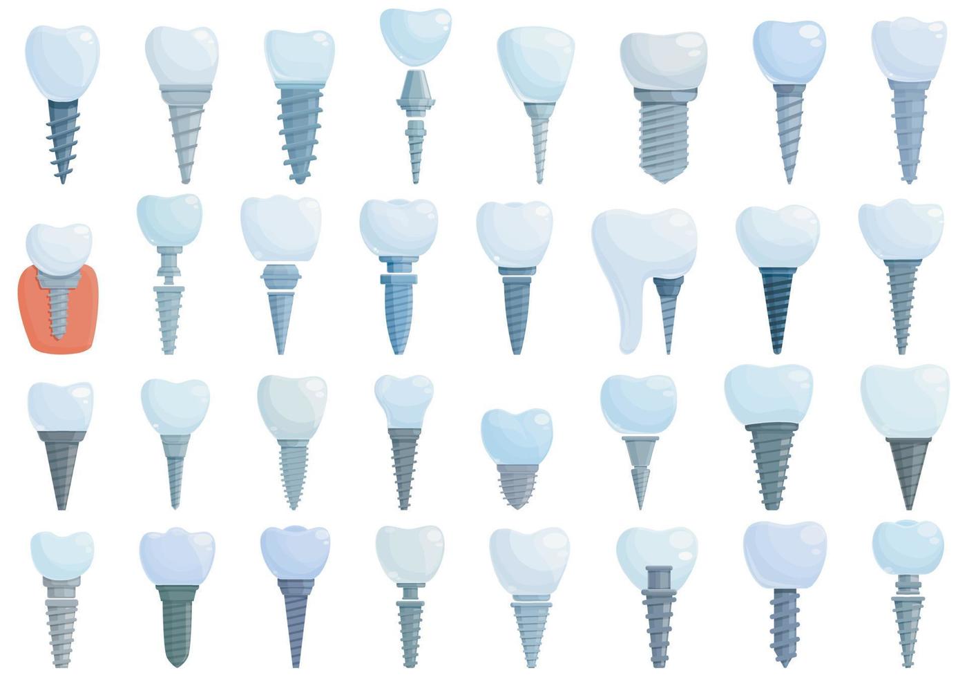 Dental implant icons set cartoon vector. Jaw surgery vector