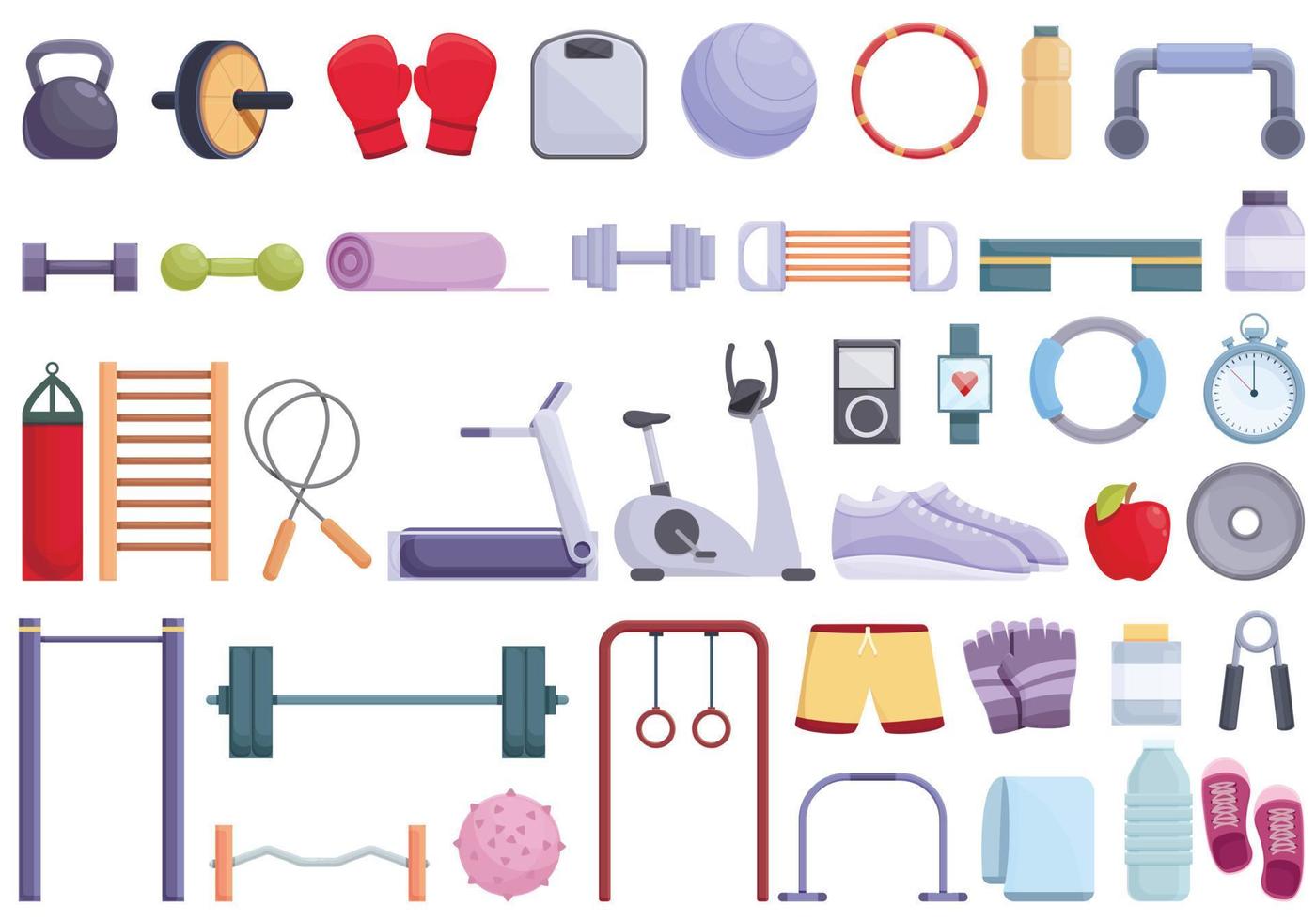 Fitness equipment icons set cartoon vector. Healthy gym vector