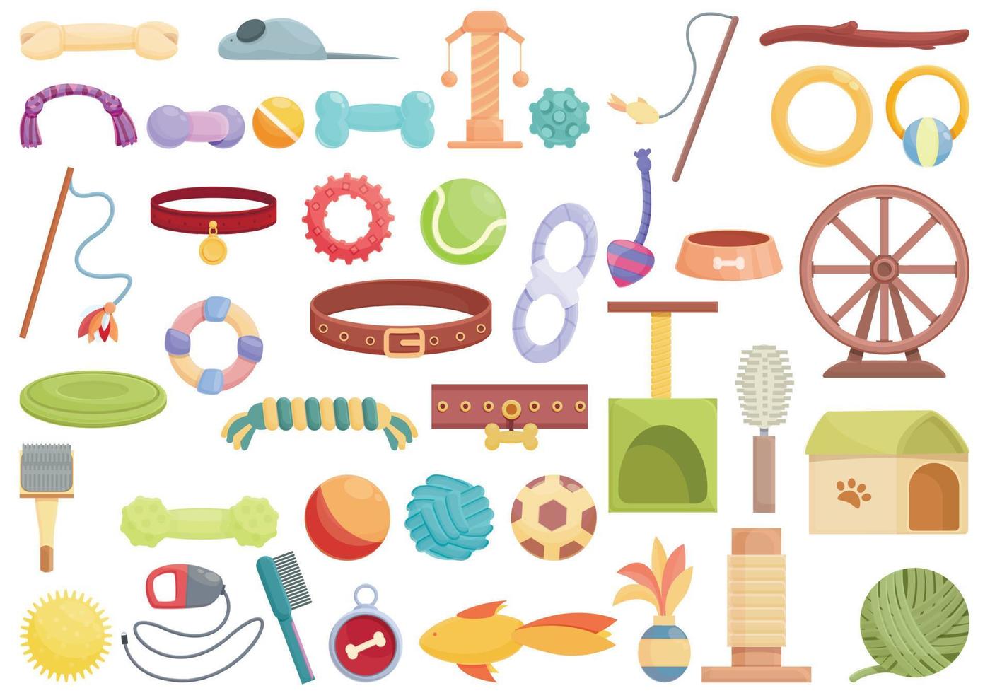 Pet toys icons set cartoon vector. Cat dog toys vector