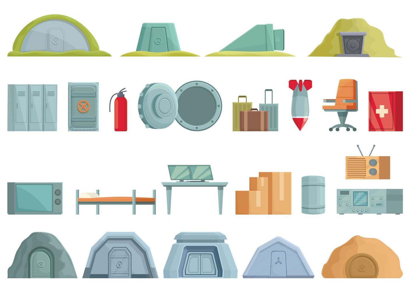Bomb shelter icons set cartoon vector. Bunker bomb vector