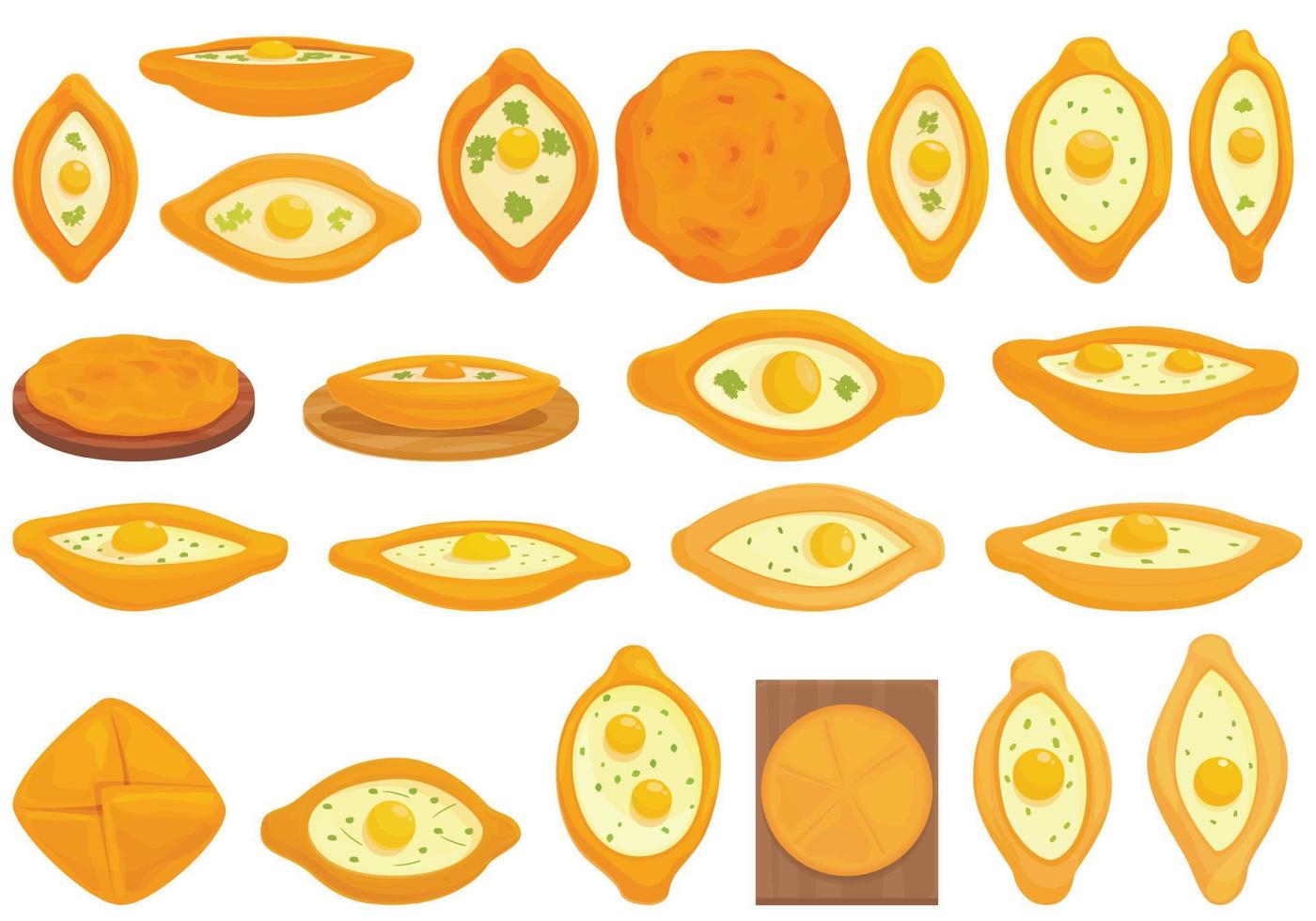 los iconos de khachapuri establecen el vector de dibujos animados. pastelería