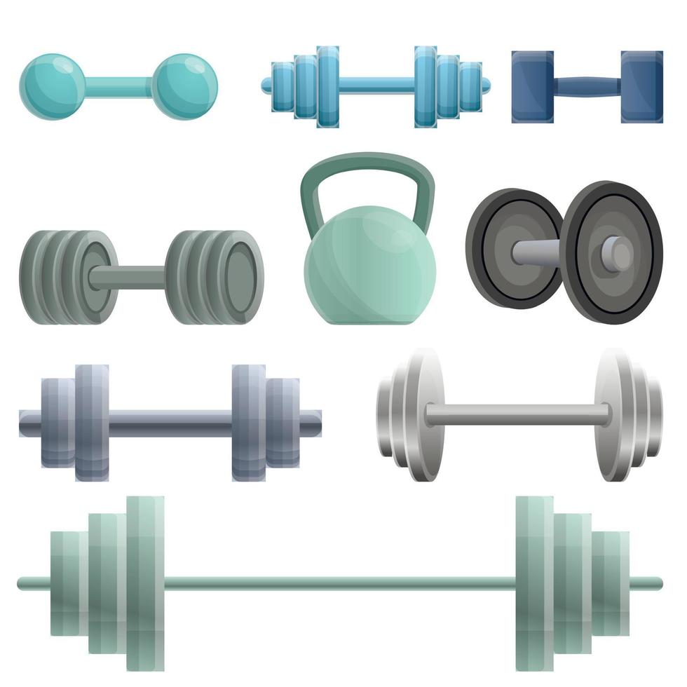 Dumbell icons set, cartoon style vector