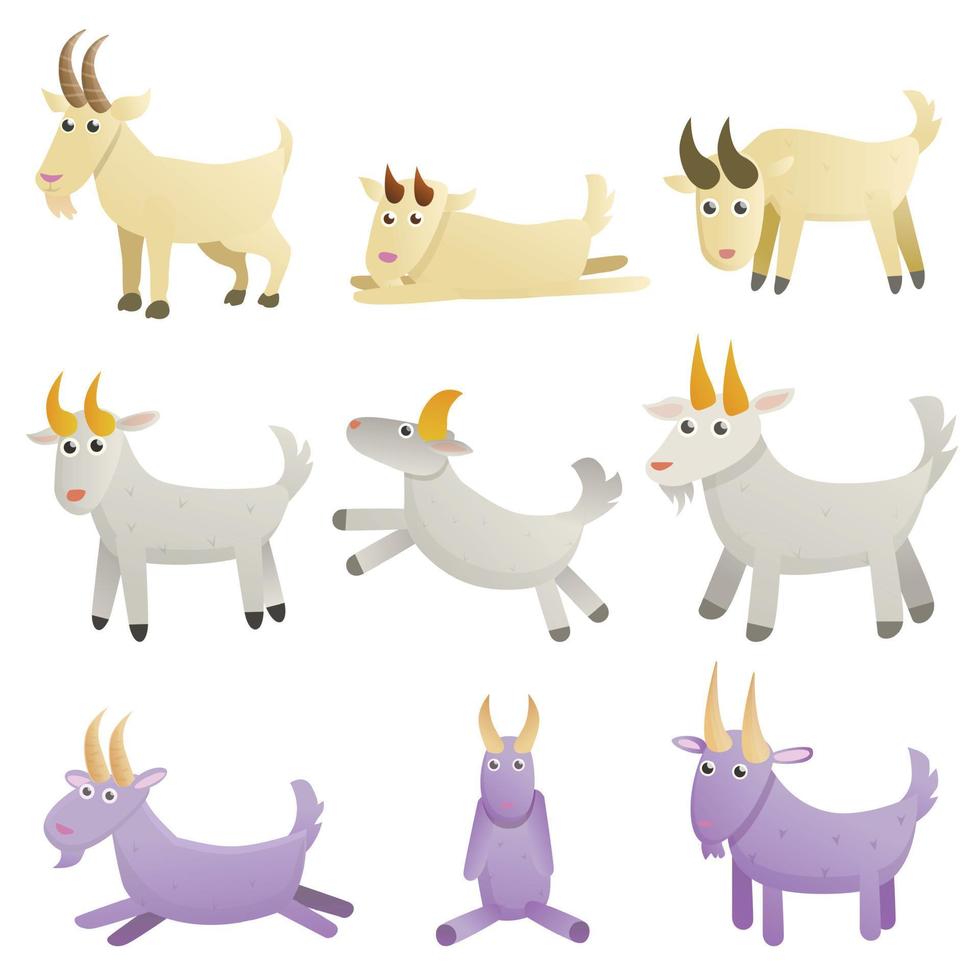 Goat icons set, cartoon style vector