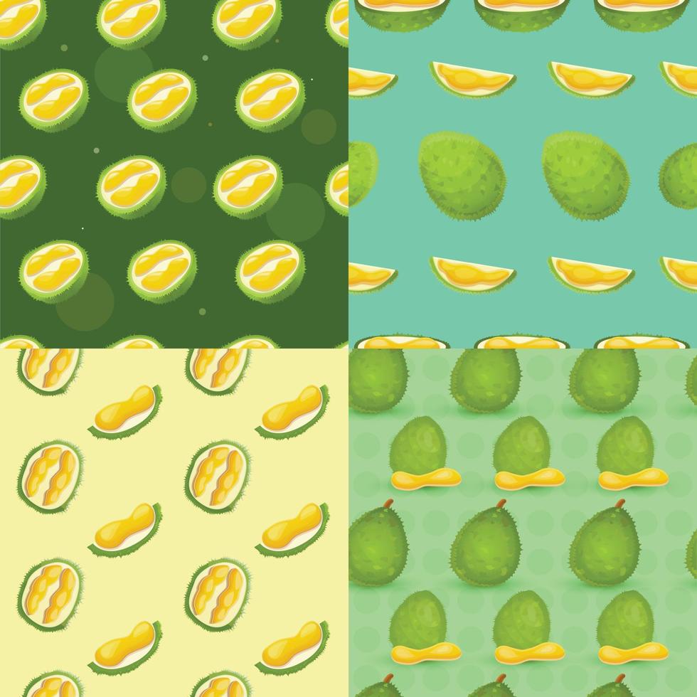 Fresh durian pattern set, cartoon style vector