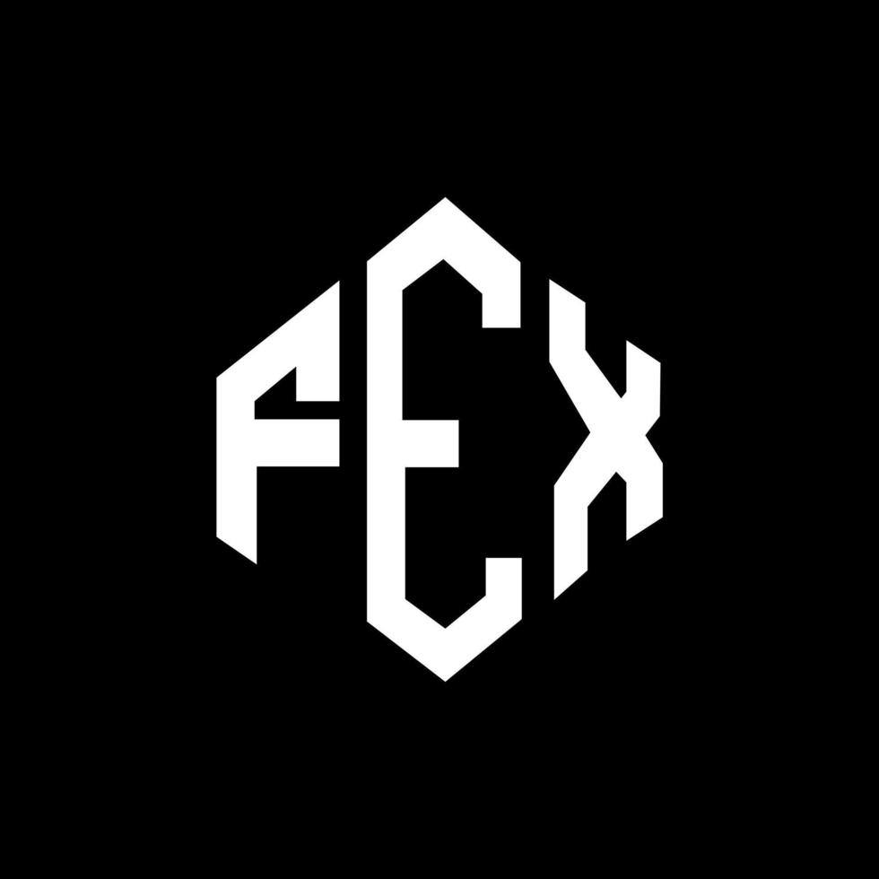 FEX letter logo design with polygon shape. FEX polygon and cube shape logo design. FEX hexagon vector logo template white and black colors. FEX monogram, business and real estate logo.