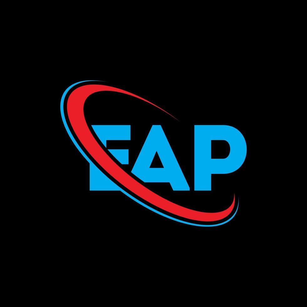 logotipo de ep. letra ep. diseño del logotipo de la letra eap. logotipo de las iniciales eap vinculado con un círculo y un logotipo de monograma en mayúsculas. tipografía eap para tecnología, negocios y marca inmobiliaria. vector