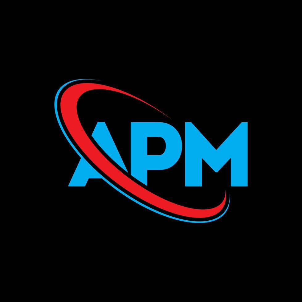 logotipo de apm. letra apm. diseño del logotipo de la letra apm. logotipo de iniciales apm vinculado con círculo y logotipo de monograma en mayúsculas. tipografía apm para tecnología, negocios y marca inmobiliaria. vector