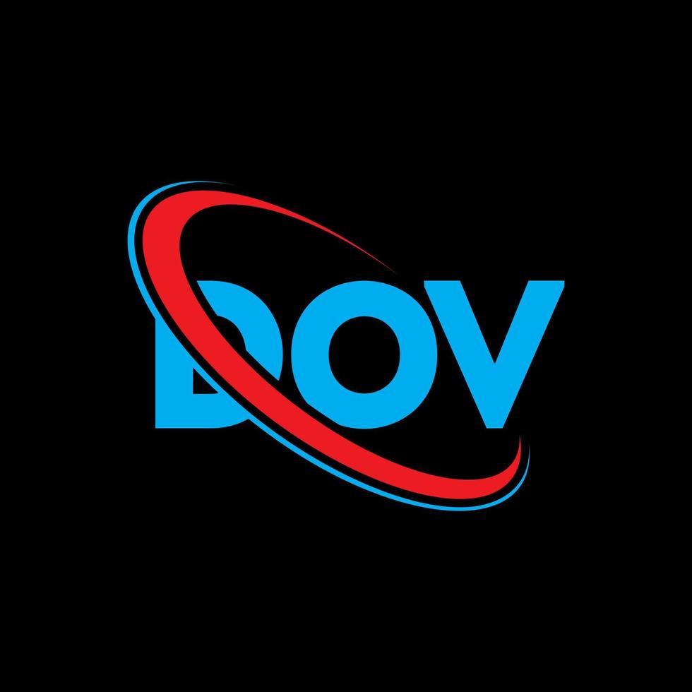 logotipo de dov. carta dov. diseño del logotipo de la letra dov. logotipo de iniciales dov vinculado con círculo y logotipo de monograma en mayúsculas. tipografía dov para tecnología, negocios y marca inmobiliaria. vector