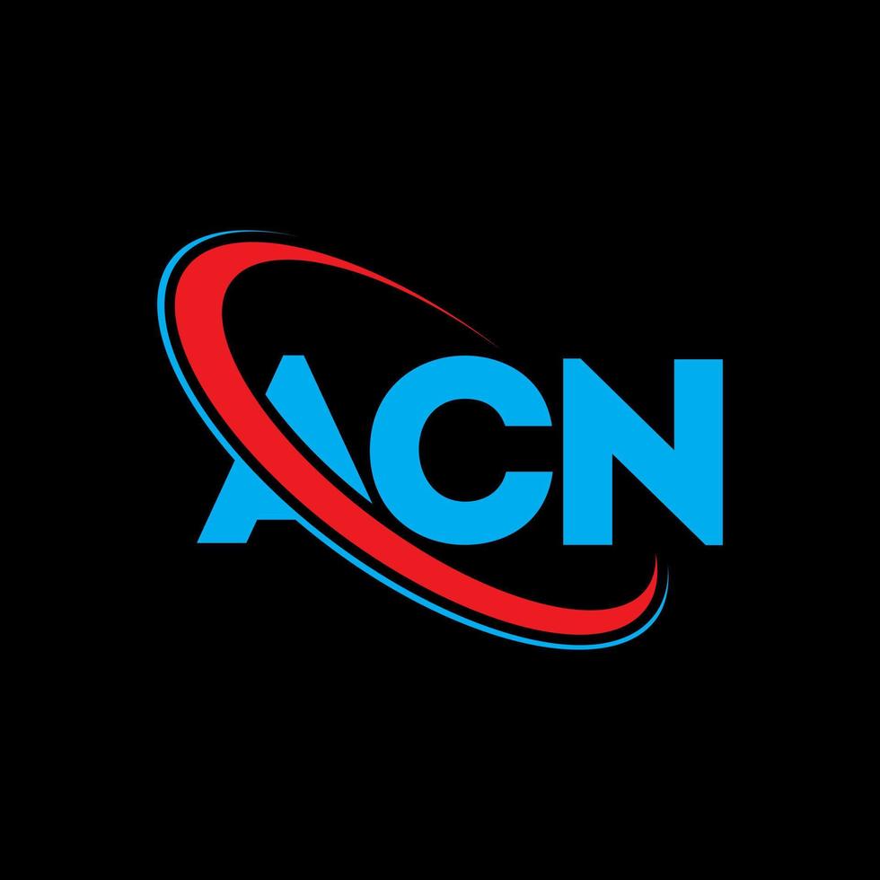 logotipo de acn carta acn. diseño del logotipo de la letra acn. logotipo de iniciales acn vinculado con círculo y logotipo de monograma en mayúsculas. tipografía acn para tecnología, negocios y marca inmobiliaria. vector