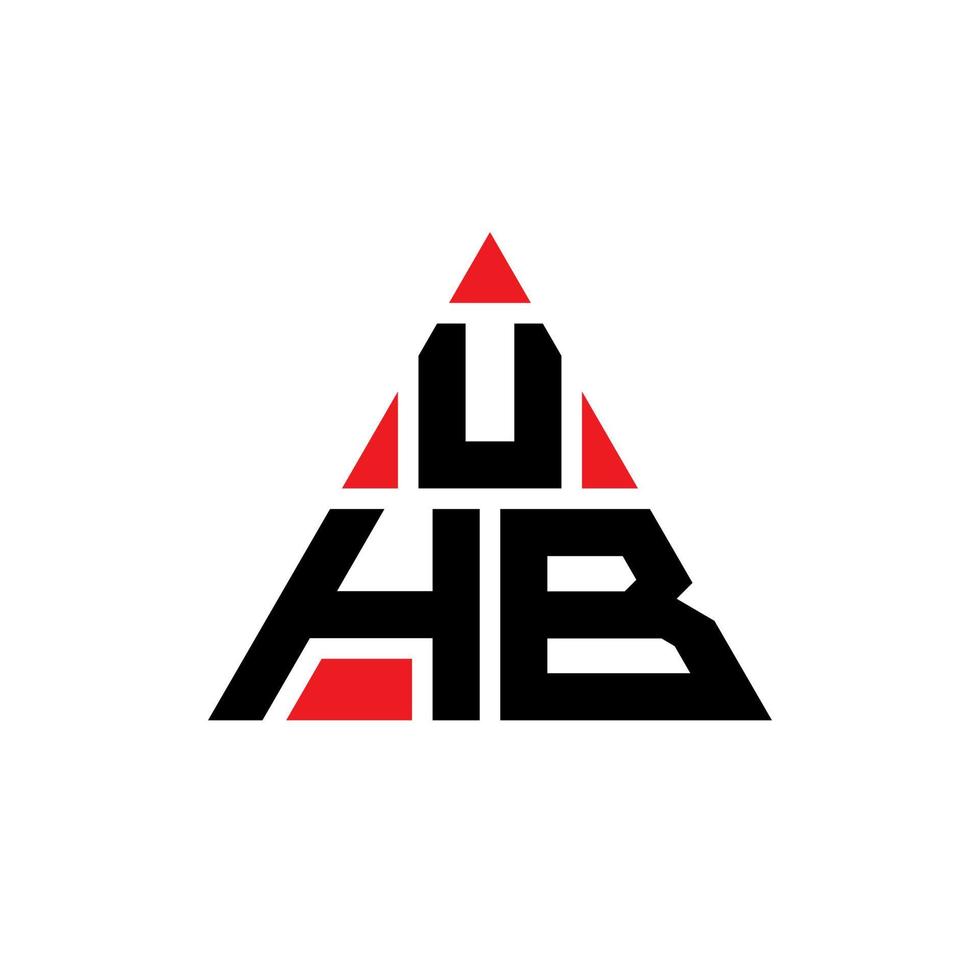 UHB triangle letter logo design with triangle shape. UHB triangle logo design monogram. UHB triangle vector logo template with red color. UHB triangular logo Simple, Elegant, and Luxurious Logo.