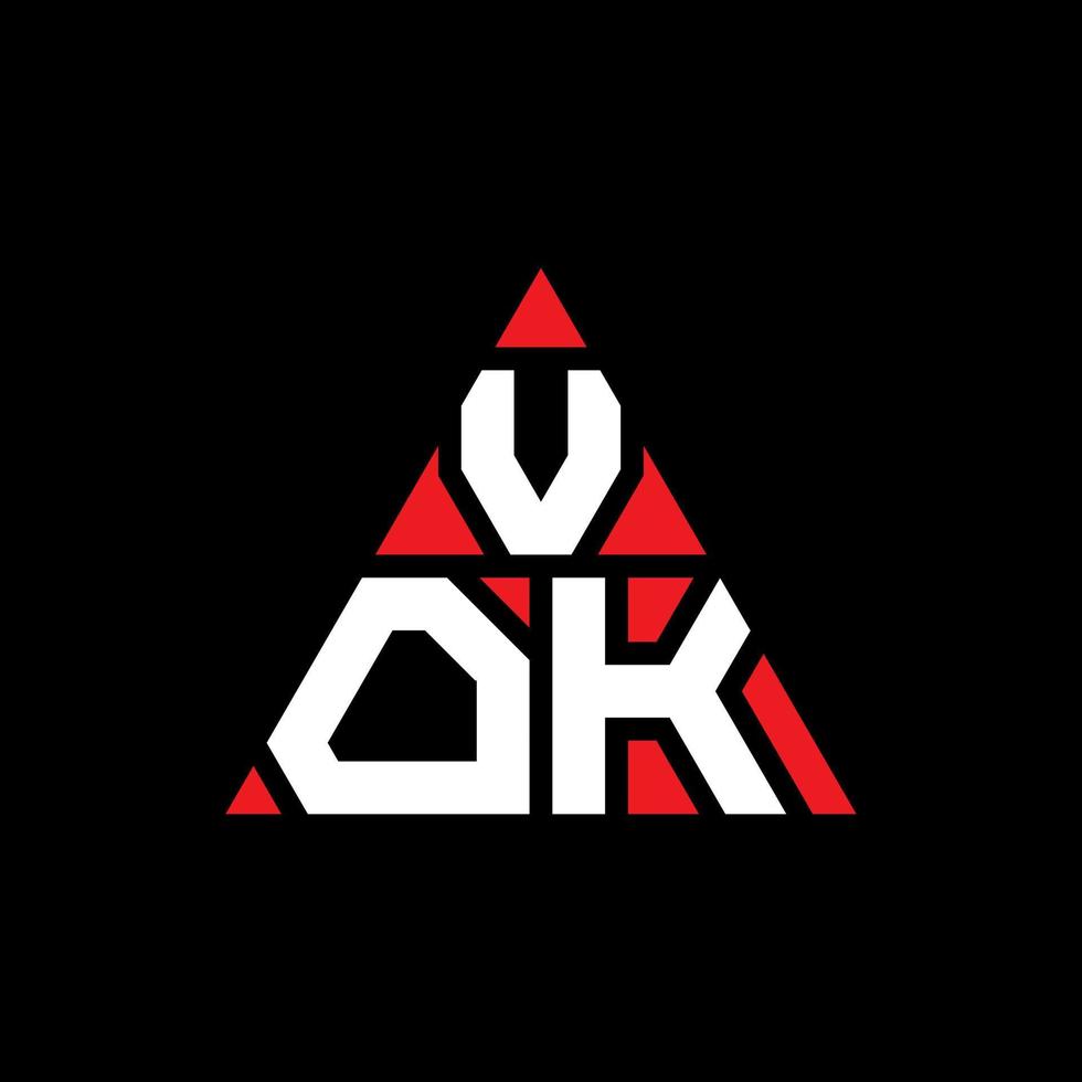 VOK triangle letter logo design with triangle shape. VOK triangle logo design monogram. VOK triangle vector logo template with red color. VOK triangular logo Simple, Elegant, and Luxurious Logo.