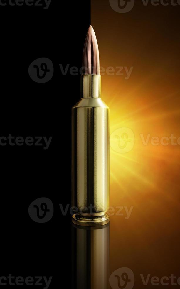 Bullets on black background with smoke, yellow orange red white colored back lights. 3d render photo