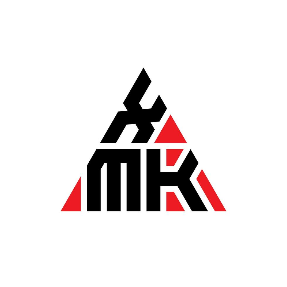 XMK triangle letter logo design with triangle shape. XMK triangle logo design monogram. XMK triangle vector logo template with red color. XMK triangular logo Simple, Elegant, and Luxurious Logo.