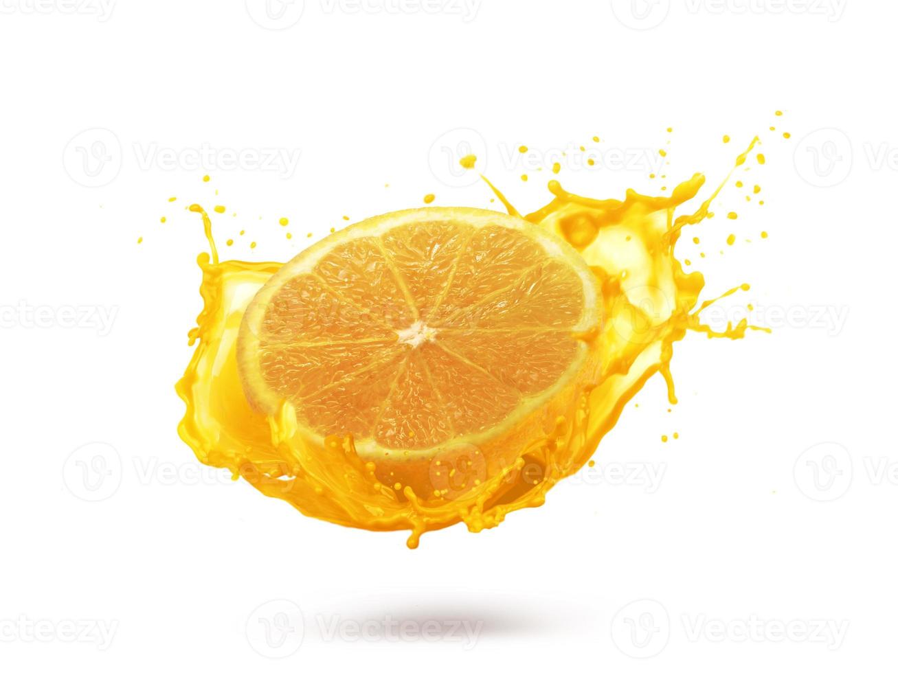 Orange with splashes isolated on white background photo