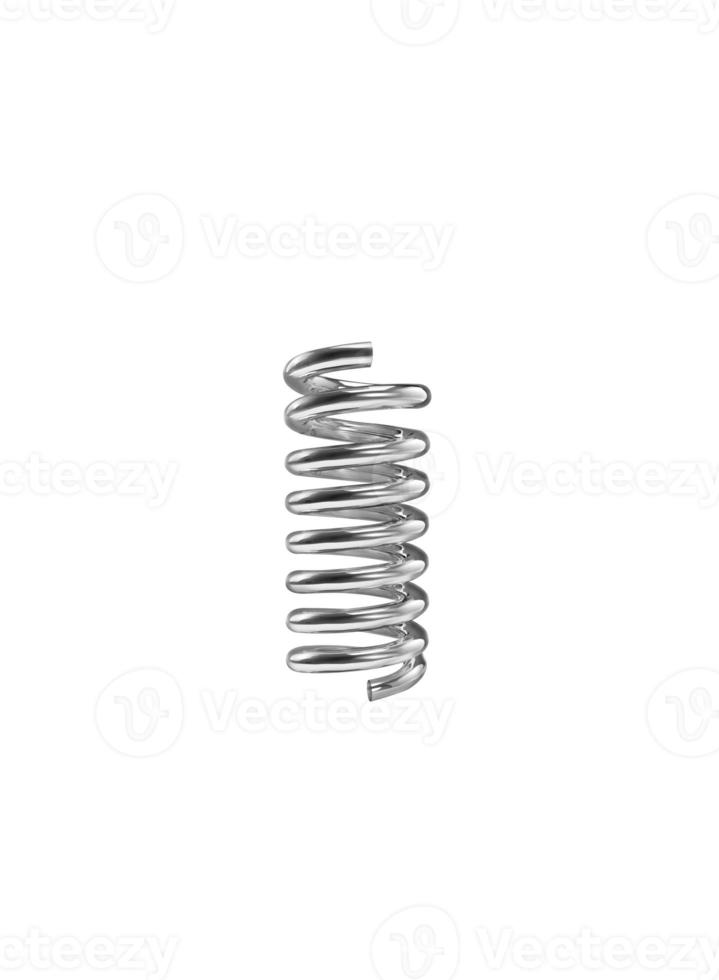 Silver color coil spring isolated over white background. 3D render photo