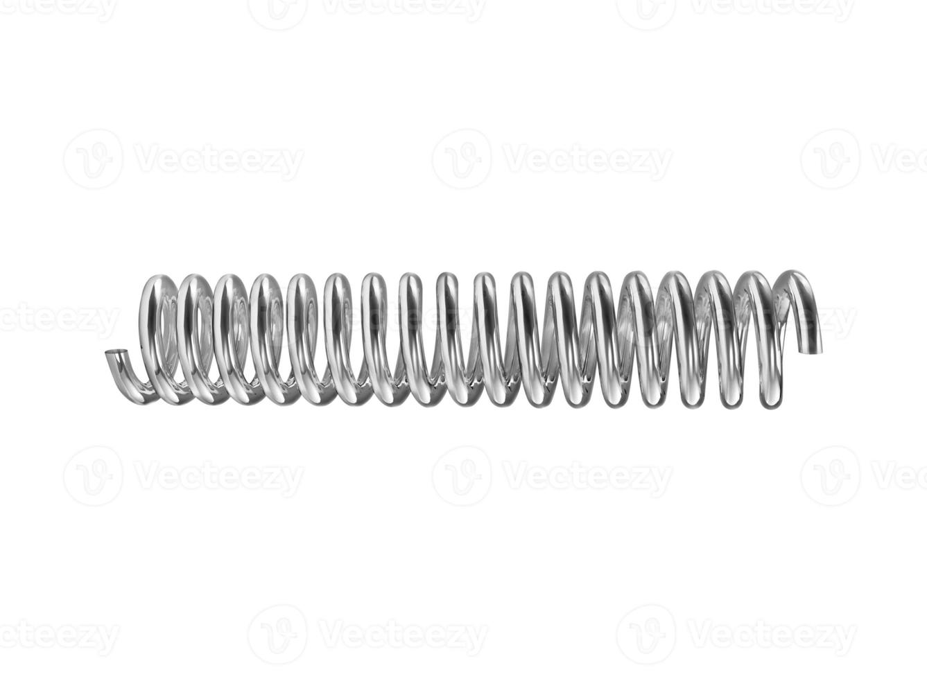 Silver color coil spring isolated over white background. 3D render photo