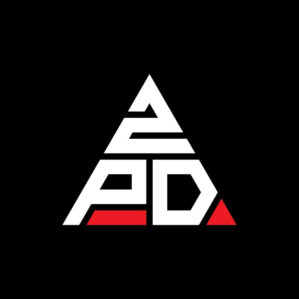ZPD triangle letter logo design with triangle shape. ZPD triangle logo design monogram. ZPD triangle vector logo template with red color. ZPD triangular logo Simple, Elegant, and Luxurious Logo.