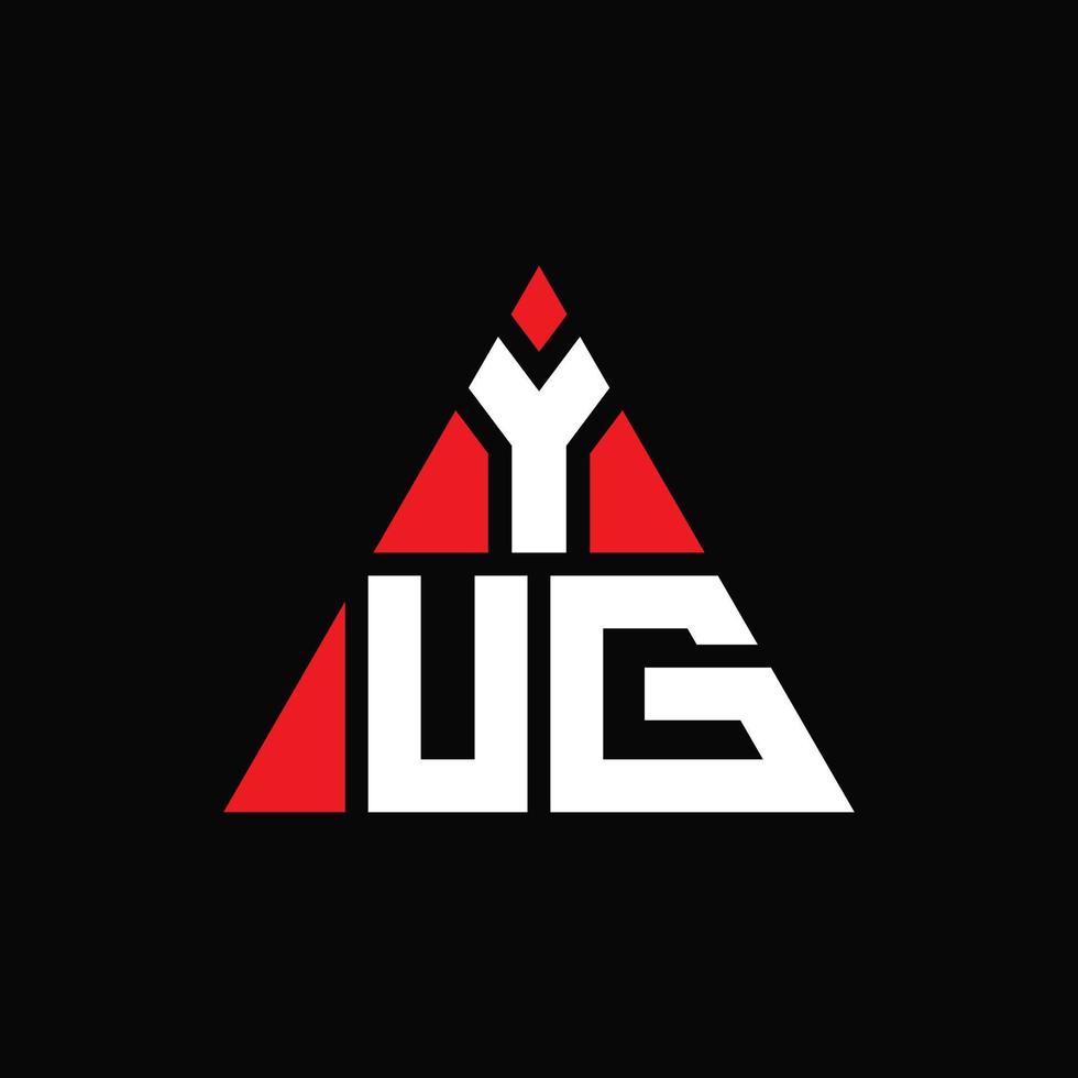 YUG triangle letter logo design with triangle shape. YUG triangle logo design monogram. YUG triangle vector logo template with red color. YUG triangular logo Simple, Elegant, and Luxurious Logo.