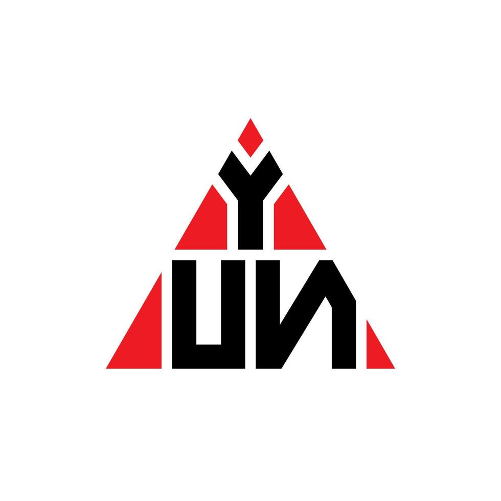 YUN triangle letter logo design with triangle shape. YUN triangle logo design monogram. YUN triangle vector logo template with red color. YUN triangular logo Simple, Elegant, and Luxurious Logo.