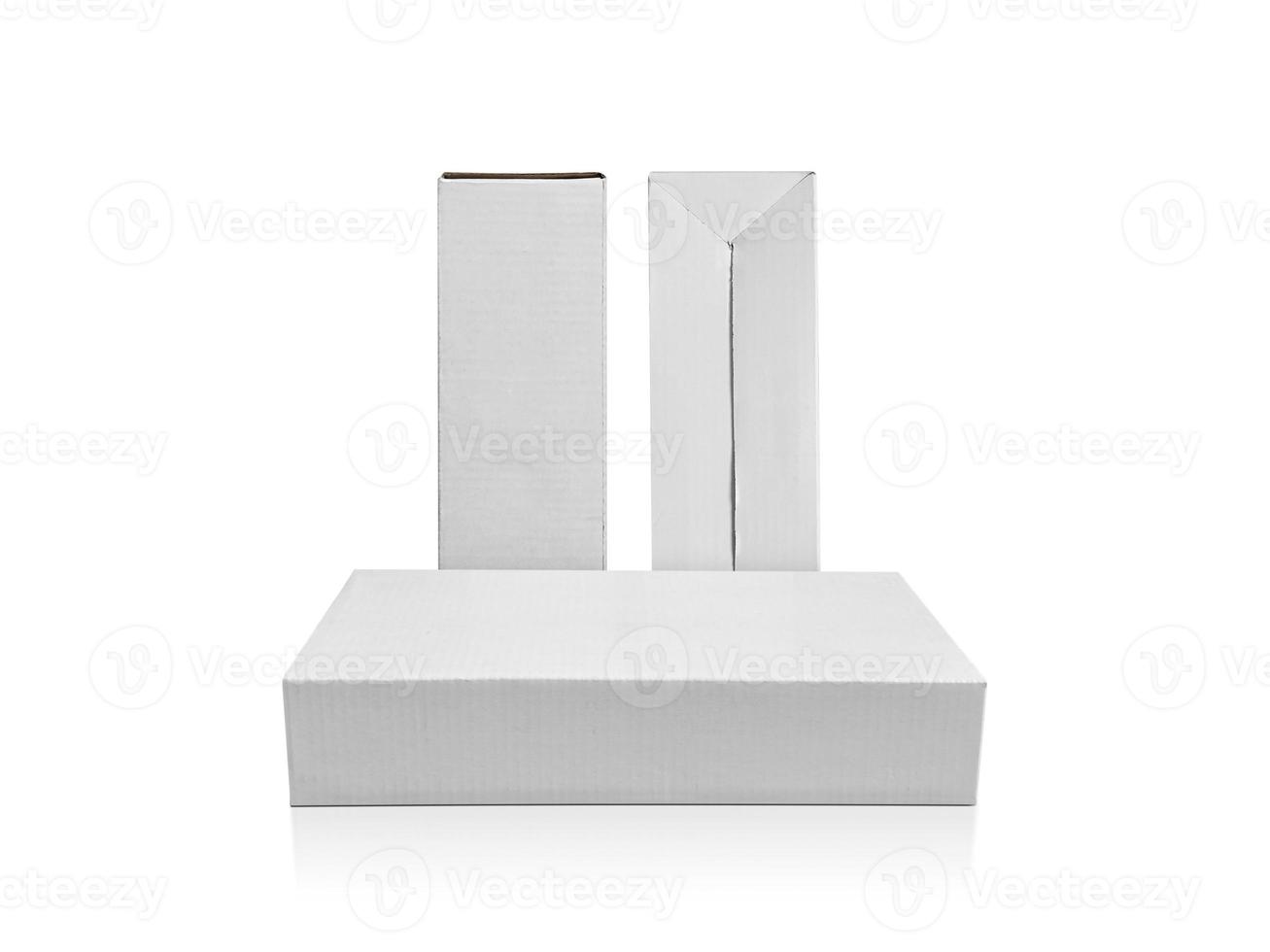 blank packaging white cardboard box isolated on white background ready for packaging design photo