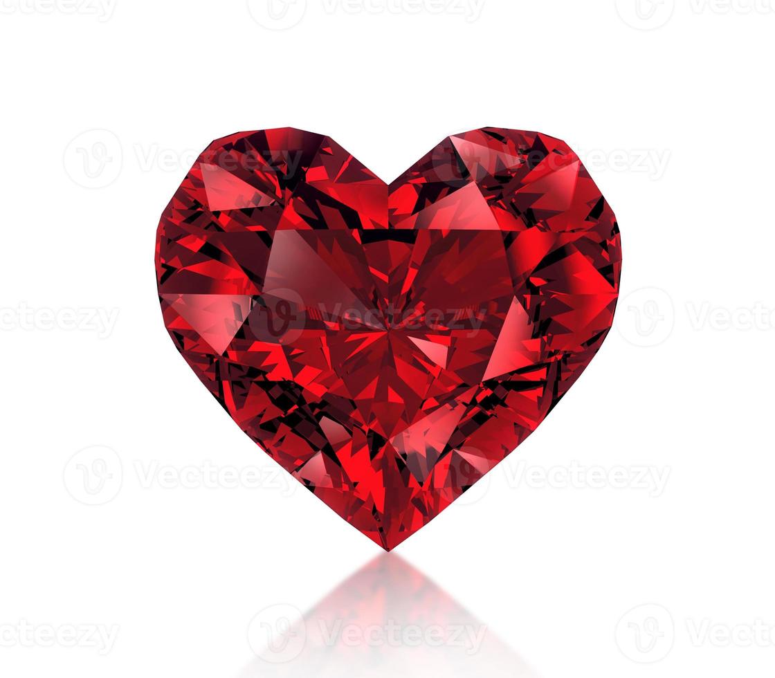 Red heart shaped diamond, isolated on white background. 3D render photo