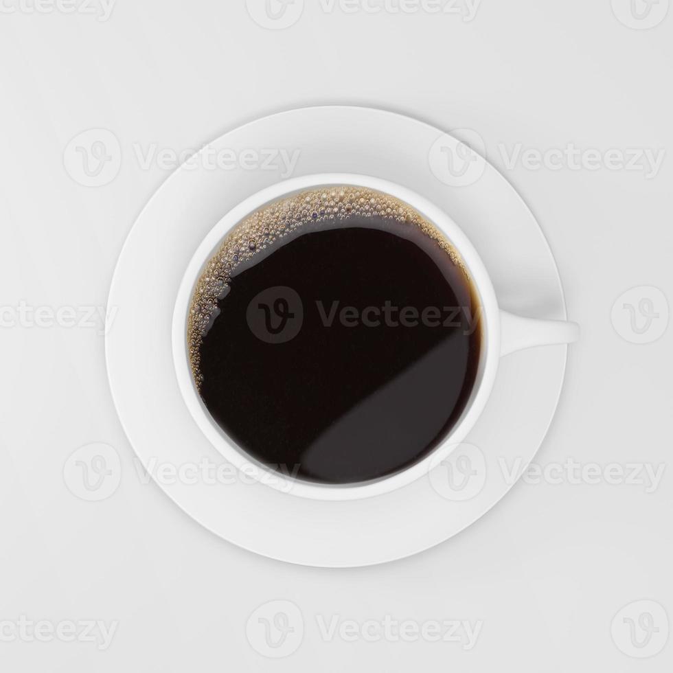 Top view of a cup of coffee, isolate on white photo