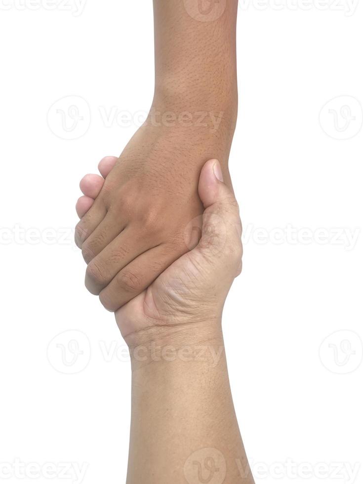 business people shaking hands on a white background photo