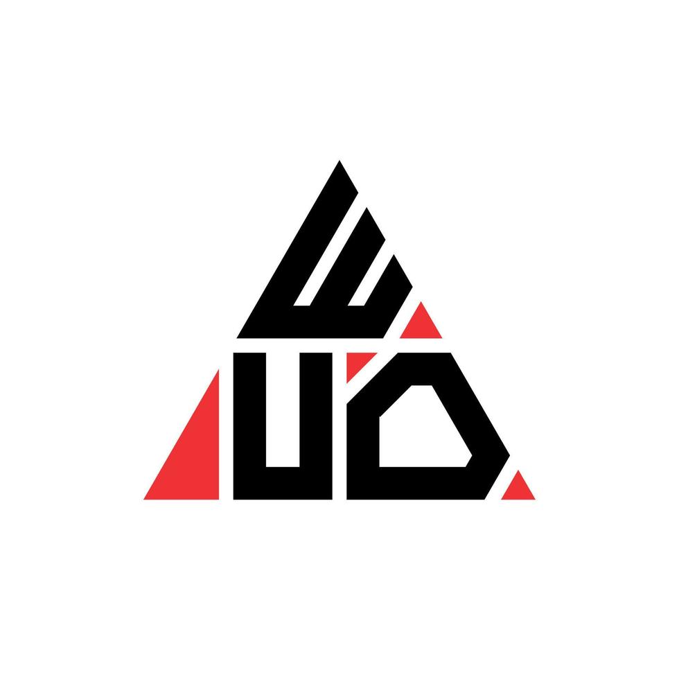 WUO triangle letter logo design with triangle shape. WUO triangle logo design monogram. WUO triangle vector logo template with red color. WUO triangular logo Simple, Elegant, and Luxurious Logo.