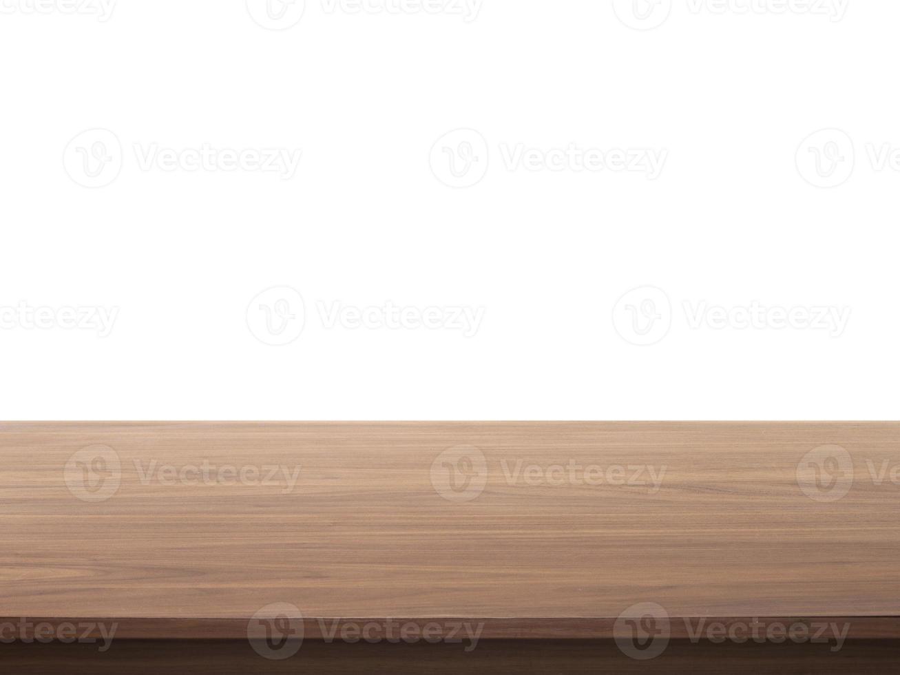 Wooden table top on white background photo