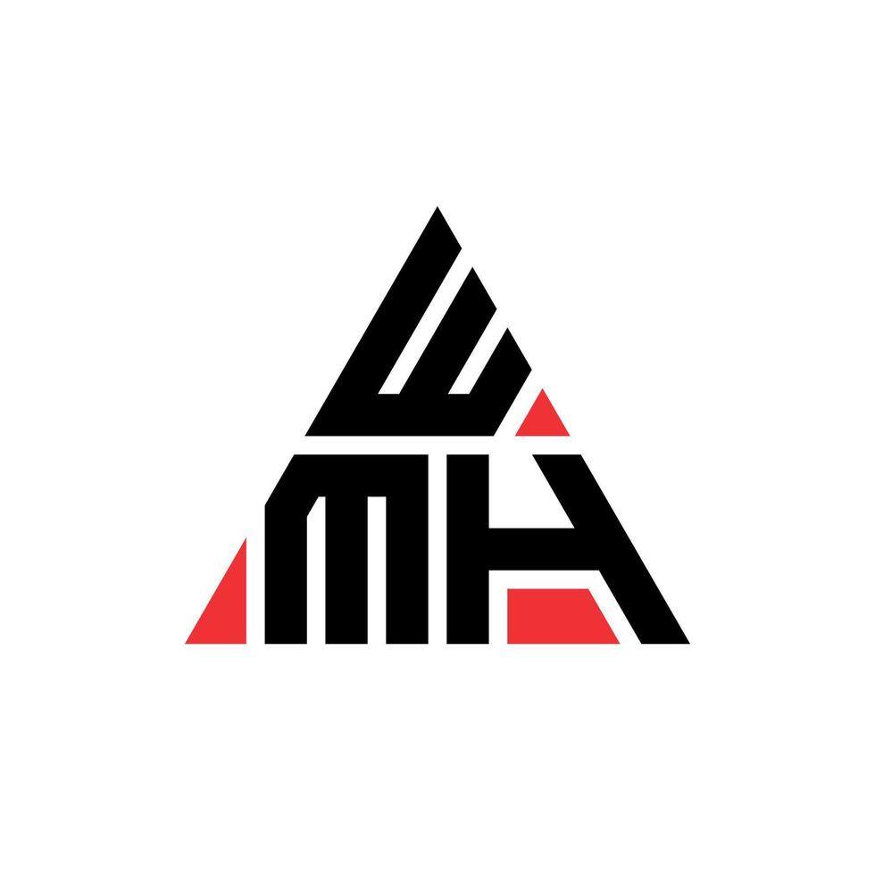 WMH triangle letter logo design with triangle shape. WMH triangle logo design monogram. WMH triangle vector logo template with red color. WMH triangular logo Simple, Elegant, and Luxurious Logo.