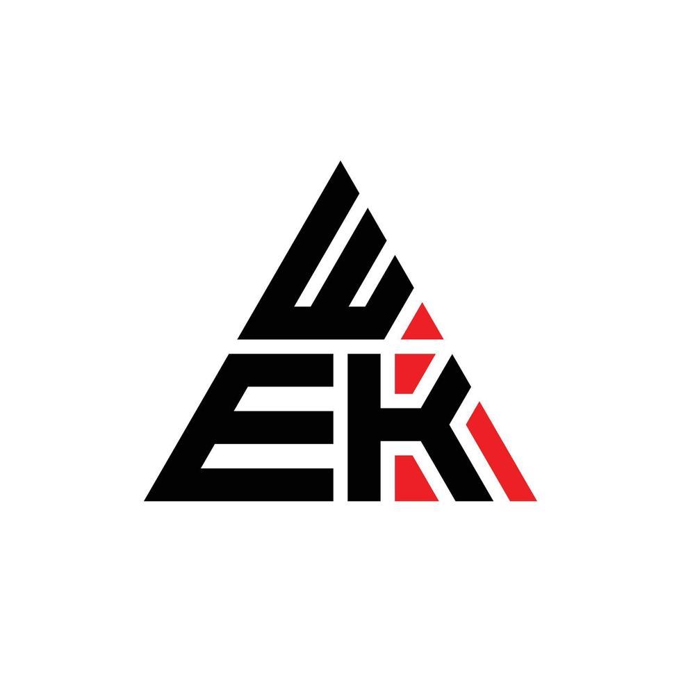 WEK triangle letter logo design with triangle shape. WEK triangle logo design monogram. WEK triangle vector logo template with red color. WEK triangular logo Simple, Elegant, and Luxurious Logo. WEK