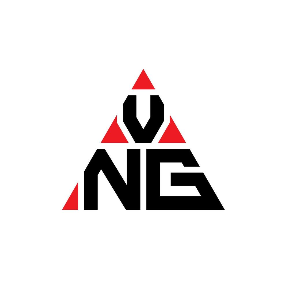 VNG triangle letter logo design with triangle shape. VNG triangle logo design monogram. VNG triangle vector logo template with red color. VNG triangular logo Simple, Elegant, and Luxurious Logo.