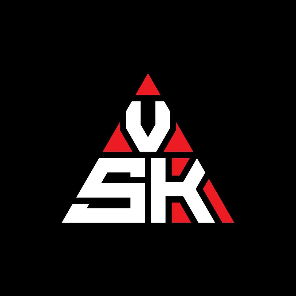 VSK triangle letter logo design with triangle shape. VSK triangle logo design monogram. VSK triangle vector logo template with red color. VSK triangular logo Simple, Elegant, and Luxurious Logo.