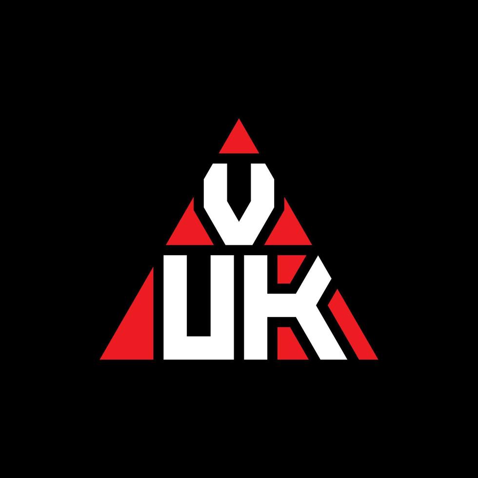 VUK triangle letter logo design with triangle shape. VUK triangle logo design monogram. VUK triangle vector logo template with red color. VUK triangular logo Simple, Elegant, and Luxurious Logo.