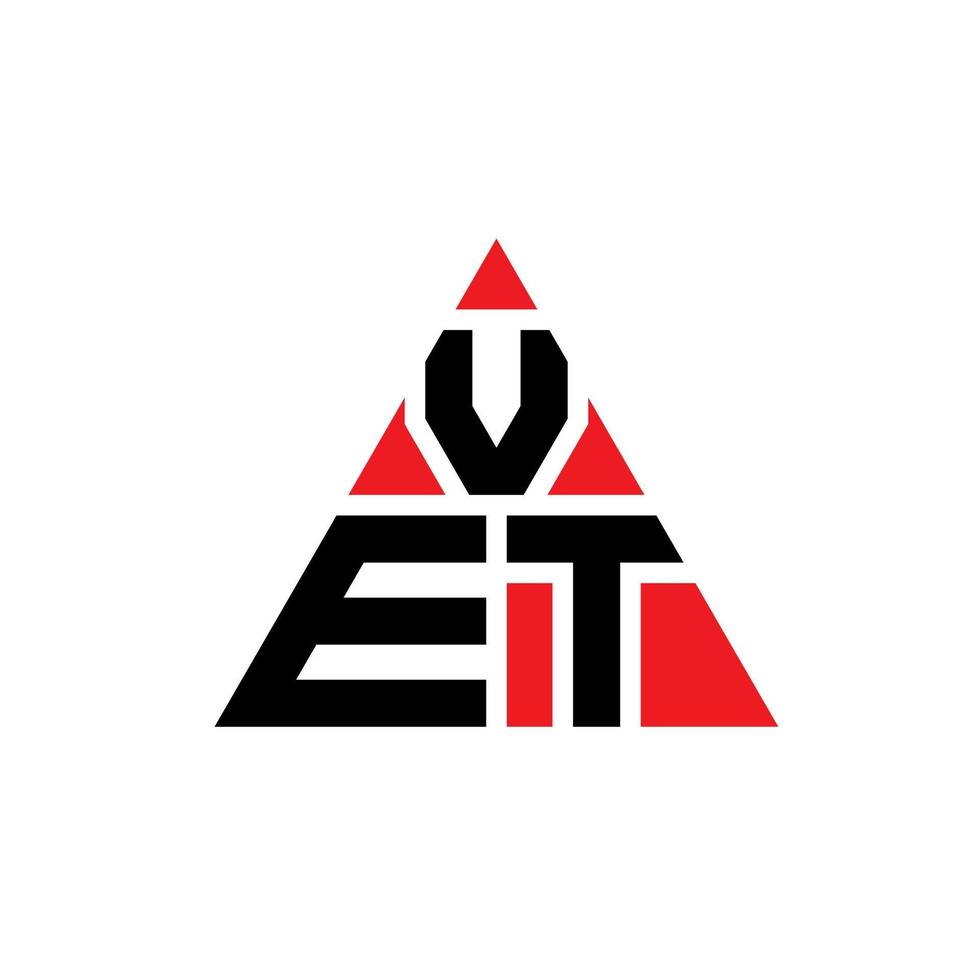 VET triangle letter logo design with triangle shape. VET triangle logo design monogram. VET triangle vector logo template with red color. VET triangular logo Simple, Elegant, and Luxurious Logo.