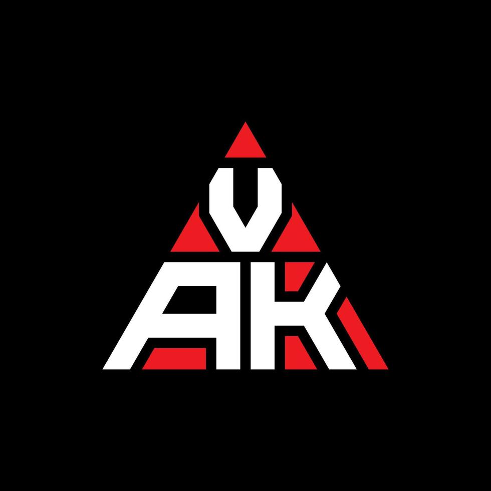 VAK triangle letter logo design with triangle shape. VAK triangle logo design monogram. VAK triangle vector logo template with red color. VAK triangular logo Simple, Elegant, and Luxurious Logo.