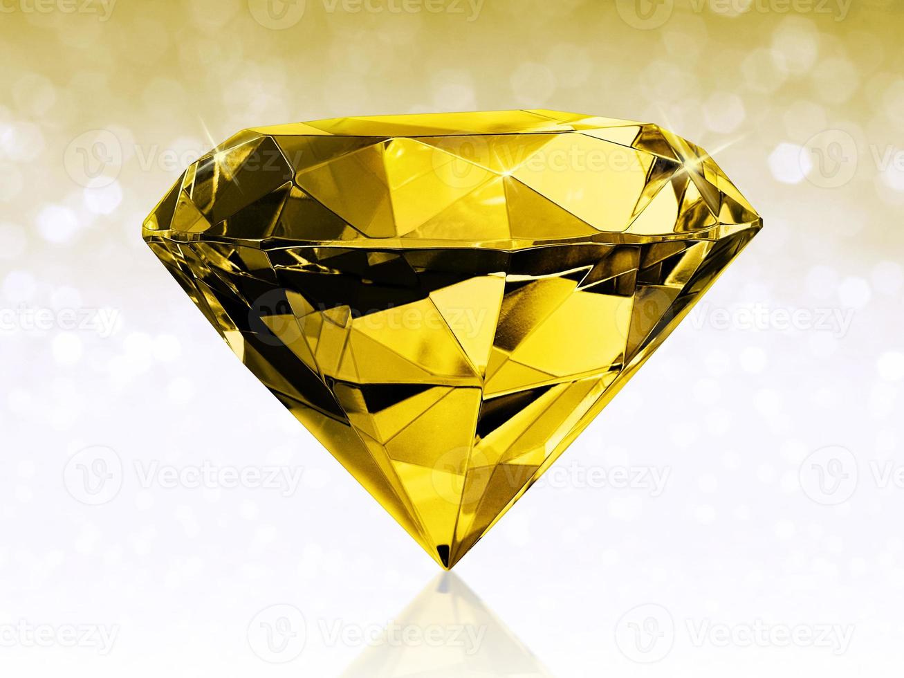 Dazzling diamond yellow on yellow shining bokeh background. concept for chossing best diamond gem design photo