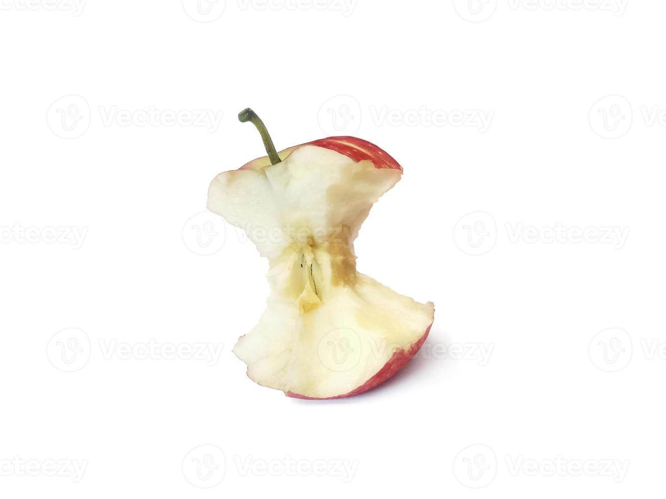 Red apple with missing a bite isolated on white background photo