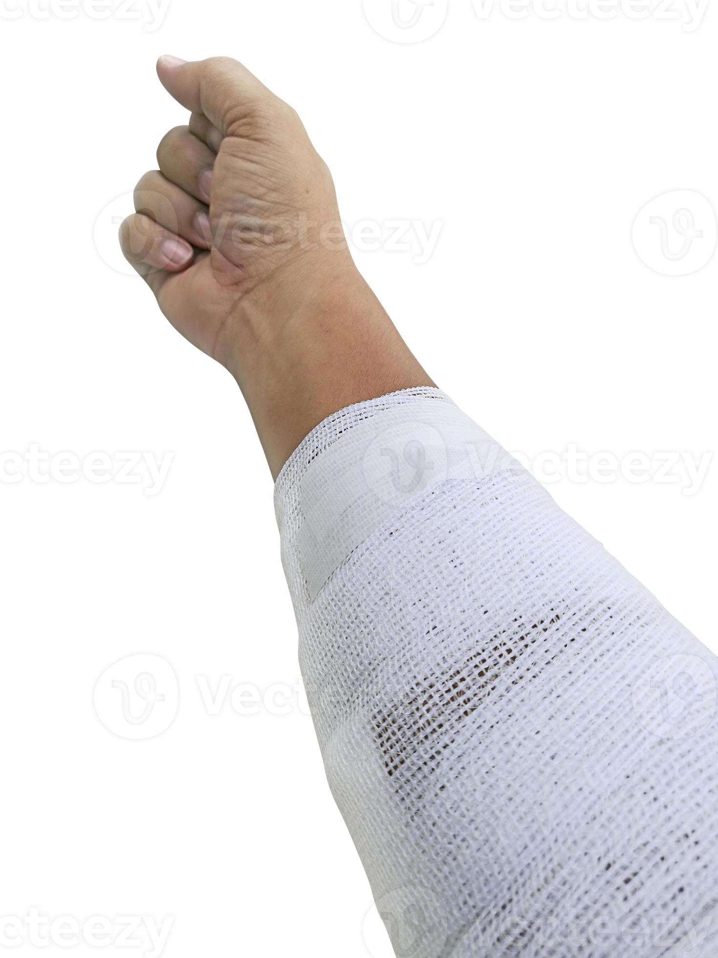 Arms, elbows with injured bandage Because of accident isolated On a white background 9043694