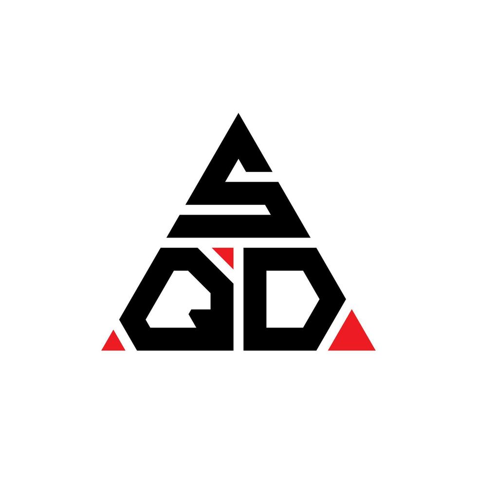 SQD triangle letter logo design with triangle shape. SQD triangle logo design monogram. SQD triangle vector logo template with red color. SQD triangular logo Simple, Elegant, and Luxurious Logo.