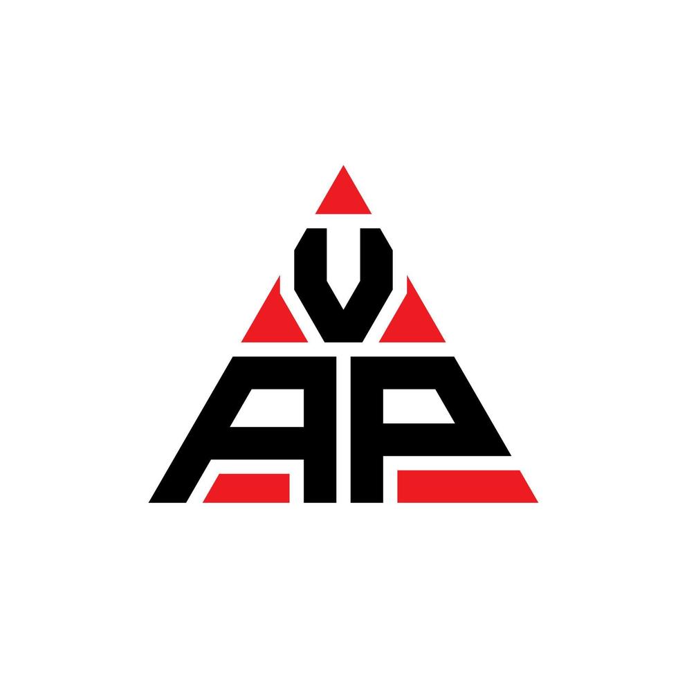 VAP triangle letter logo design with triangle shape. VAP triangle logo design monogram. VAP triangle vector logo template with red color. VAP triangular logo Simple, Elegant, and Luxurious Logo.