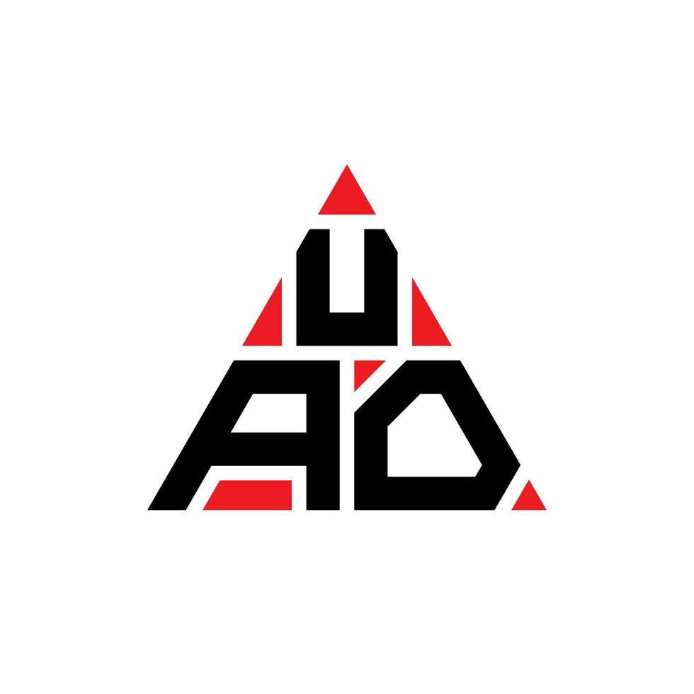 UAO triangle letter logo design with triangle shape. UAO triangle logo design monogram. UAO triangle vector logo template with red color. UAO triangular logo Simple, Elegant, and Luxurious Logo.