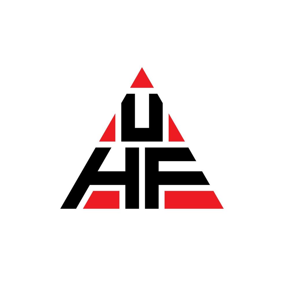 UHF triangle letter logo design with triangle shape. UHF triangle logo design monogram. UHF triangle vector logo template with red color. UHF triangular logo Simple, Elegant, and Luxurious Logo.