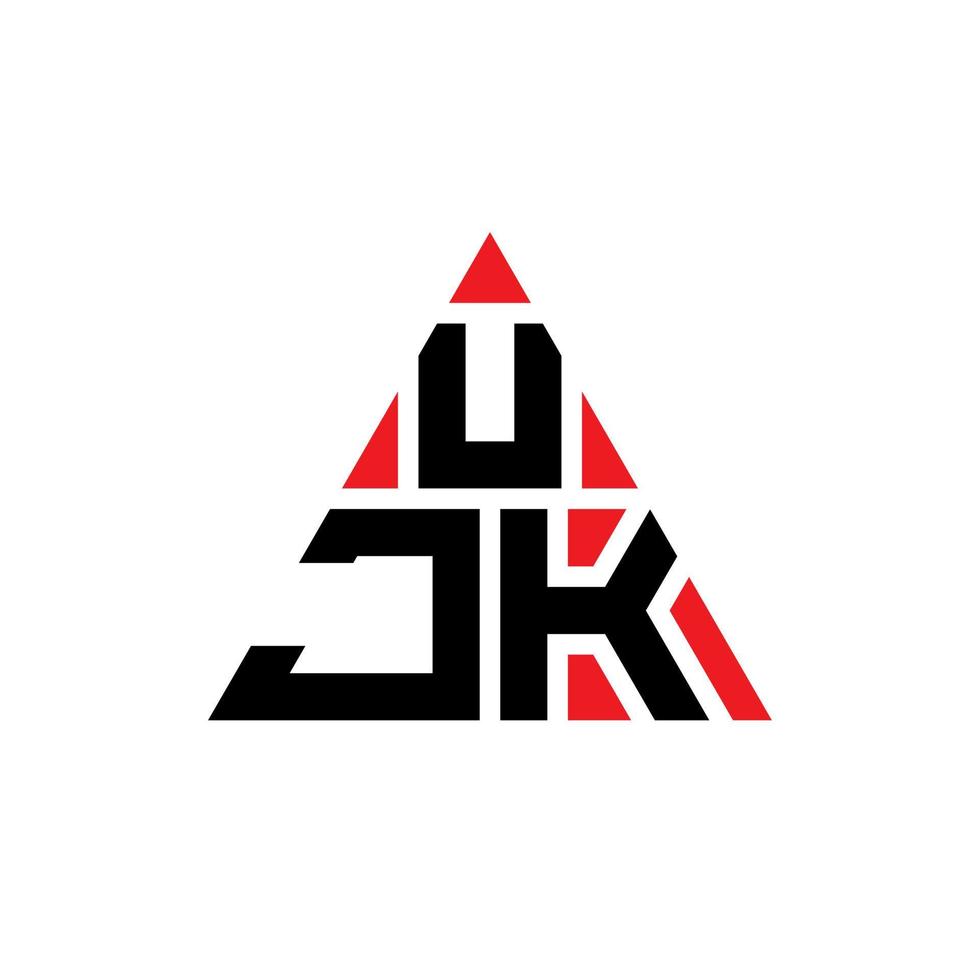 UJK triangle letter logo design with triangle shape. UJK triangle logo design monogram. UJK triangle vector logo template with red color. UJK triangular logo Simple, Elegant, and Luxurious Logo.